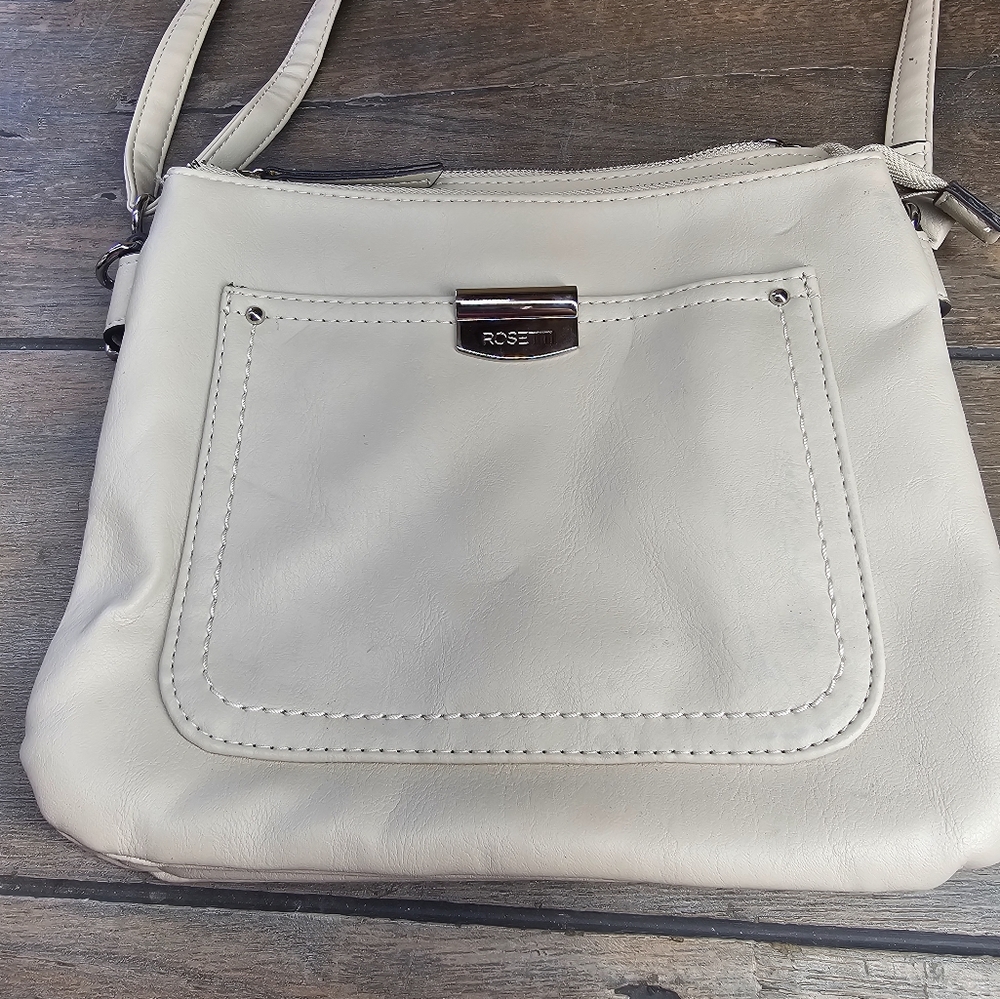 Rosetti Beige Purse Crossbody Shoulder Bag Adjustable Strap VG Multi Pocket
